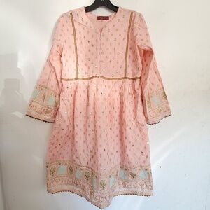 Bin Saeed Lawn Pink Pakistani Indian Beaded Gem Long Sleeve Dress Size 14